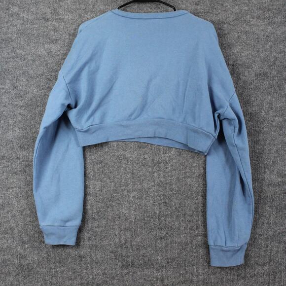 Reformation Sweatshirt Small Hunter Cropped Blue Fleece Crewneck Pullover Casual - Picture 10 of 15